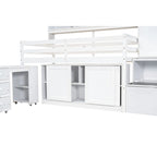 Cama alta de madera blanca tamaño individual con armario y escritorio integrados