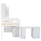 Cama alta de madera blanca tamaño individual con armario y escritorio integrados