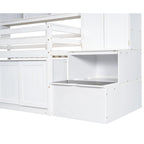 Cama alta de madera blanca tamaño individual con armario y escritorio integrados
