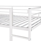 White Twin Size Metal Loft Bed with Ladder, Fence, Shelves, and Desk