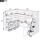 Full Pine Loft Bed with Desk and Storage
