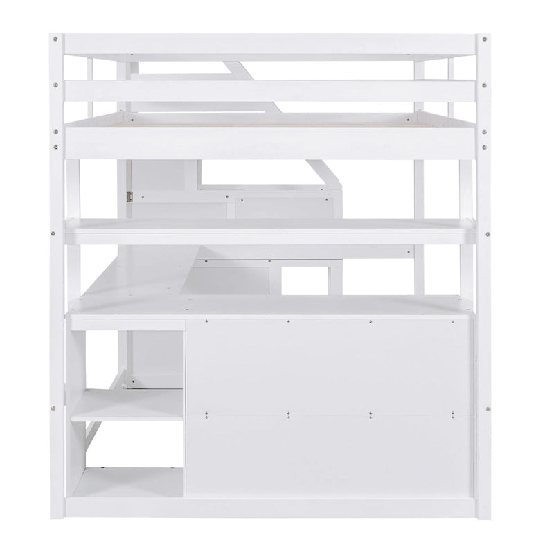 Cama alta de pino macizo con escritorio y almacenamiento