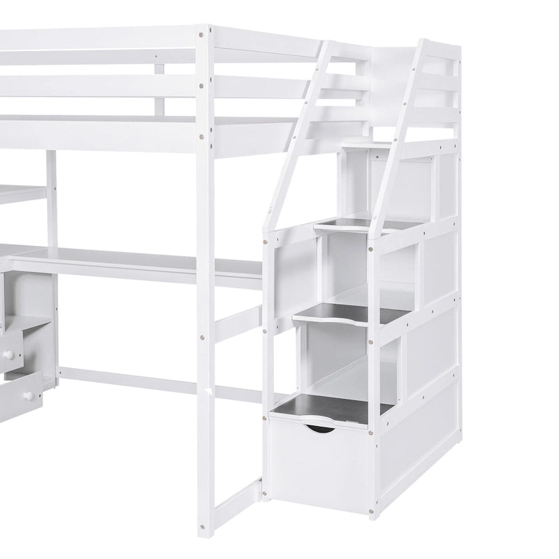 Cama alta de pino macizo con escritorio y almacenamiento
