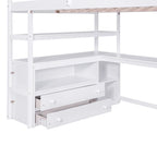 Cama alta de pino macizo con escritorio y almacenamiento