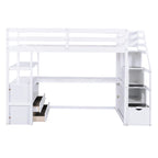 Pine Loft Bed with Desk and Storage