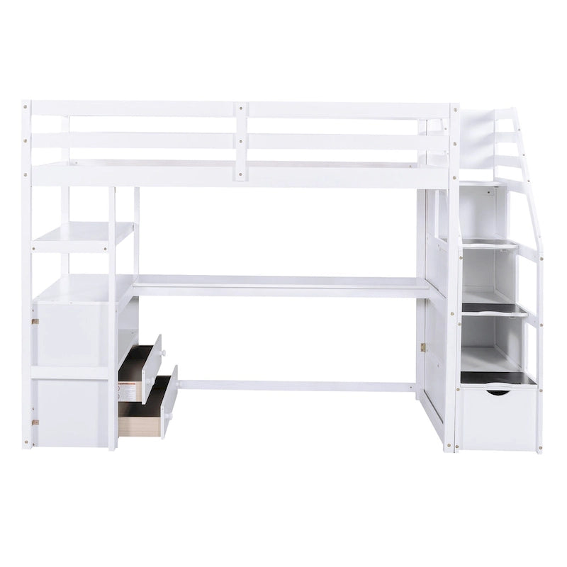 Pine Loft Bed with Desk and Storage