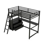 Cama alta moderna de metal y madera gemela