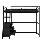 Cama alta moderna de metal y madera gemela