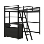 Cama alta moderna de metal y madera gemela