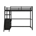 Cama alta moderna de metal y madera gemela