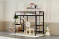 Cama alta individual de metal negra con escritorio, escalera y estante para niños