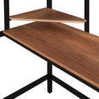Cama alta individual de metal negra con escritorio, escalera y estante para niños