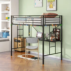 Black Twin Metal Loft Bed with Desk & LED Light