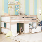 Cama baja tipo loft Twin Pine con escalera de almacenamiento, cajón y estante