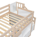 Cama baja tipo loft Twin Pine con escalera de almacenamiento, cajón y estante