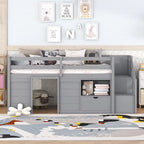 Cama baja tipo loft Twin Pine con escalera de almacenamiento, cajón y estante