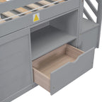 Cama baja tipo loft Twin Pine con escalera de almacenamiento, cajón y estante