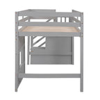 Litera alta Twin Pine gris con escalera de almacenamiento, ventana y barandilla