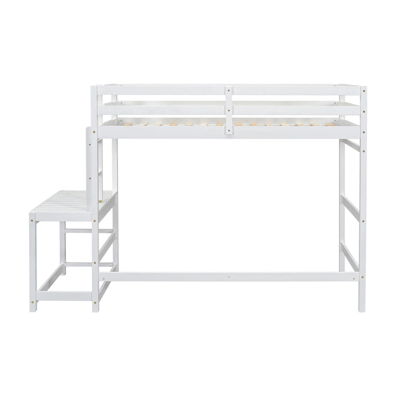 Cama alta alta de madera de pino tamaño Twin con escalera y barandillas