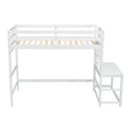 Cama alta alta de madera de pino tamaño Twin con escalera y barandillas
