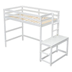 Cama alta alta de madera de pino tamaño Twin con escalera y barandillas