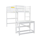 Cama alta alta de madera de pino tamaño Twin con escalera y barandillas