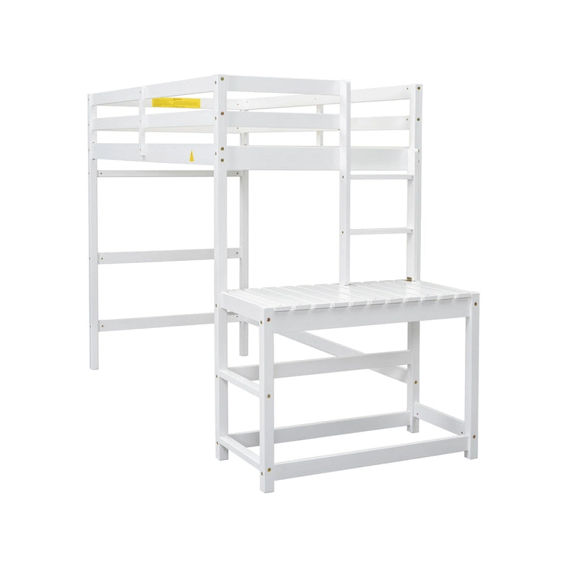 Cama alta alta de madera de pino tamaño Twin con escalera y barandillas