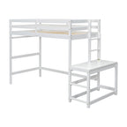 Cama alta alta de madera de pino tamaño Twin con escalera y barandillas
