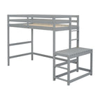 Cama alta alta de madera de pino tamaño Twin con escalera y barandillas