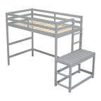 Cama alta alta de madera de pino tamaño Twin con escalera y barandillas