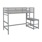 Cama alta alta de madera de pino tamaño Twin con escalera y barandillas