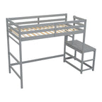 Cama alta alta de madera de pino tamaño Twin con escalera y barandillas