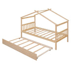Cama de madera tipo casita, tamaño individual, con nido individual