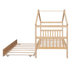 Cama de madera tipo casita, tamaño individual, con nido individual