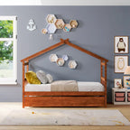 Cama de madera tipo casita, tamaño individual, con nido individual