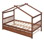 Cama de madera tipo casita, tamaño individual, con nido individual