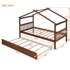 Cama de madera tipo casita, tamaño individual, con nido individual