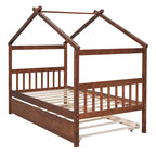 Cama de madera tipo casita, tamaño individual, con nido individual