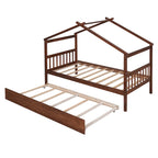 Cama de madera tipo casita, tamaño individual, con nido individual