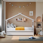 Cama de madera tipo casita, tamaño individual, con nido individual
