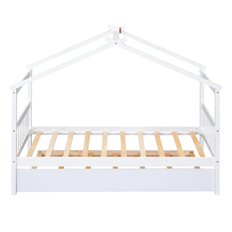 Cama de madera tipo casita, tamaño individual, con nido individual