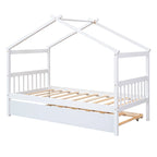Cama de madera tipo casita, tamaño individual, con nido individual
